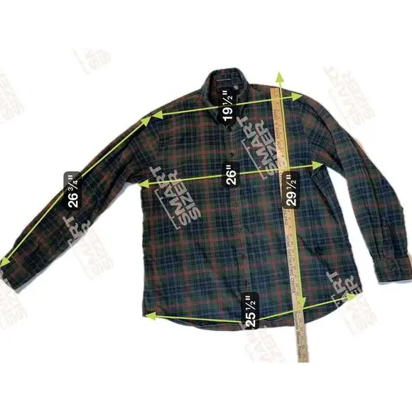 VTG Lands End XLT 17-17.5 Mens Button Shirt Green Portuguese Tartan Flannel RARE - Picture 8 of 8